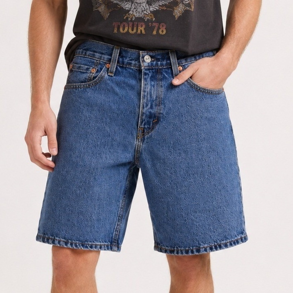 Levis 405 Denim Shorts Mens 32 Blue Medium Wash Slim Fit Jean Mid Rise Dad Short